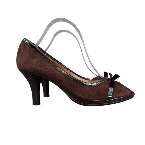 Sofft Shoes Womens 9.5 Pumps Heels Leather Fashion Peep Toe Classic Brown Bow - Picture 2 of 15